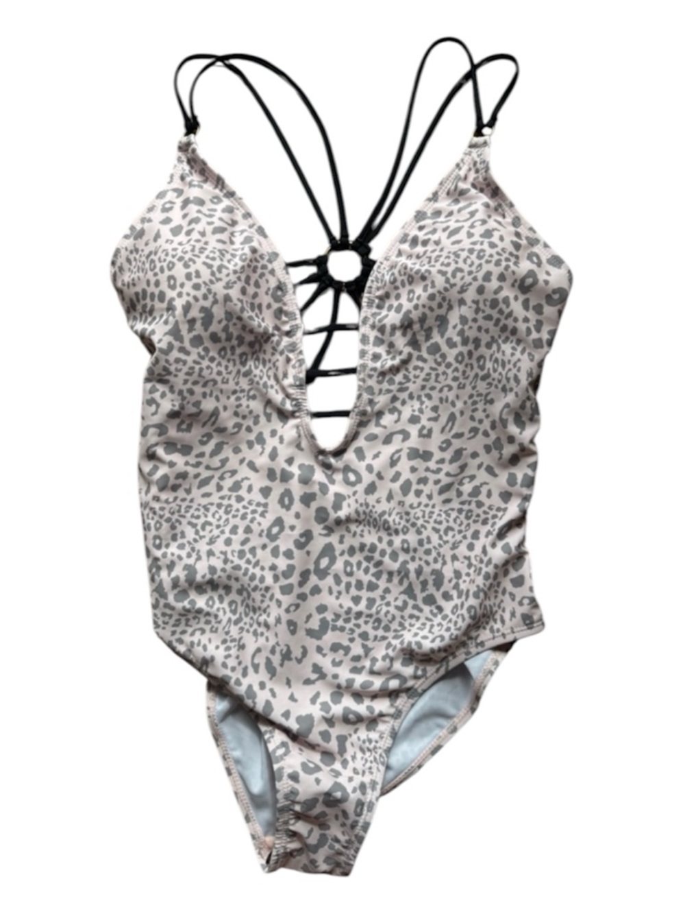 Go Coco NWT Leopard Print One Piece Swimsuit Strappy Plunge Neck Bathing Suit